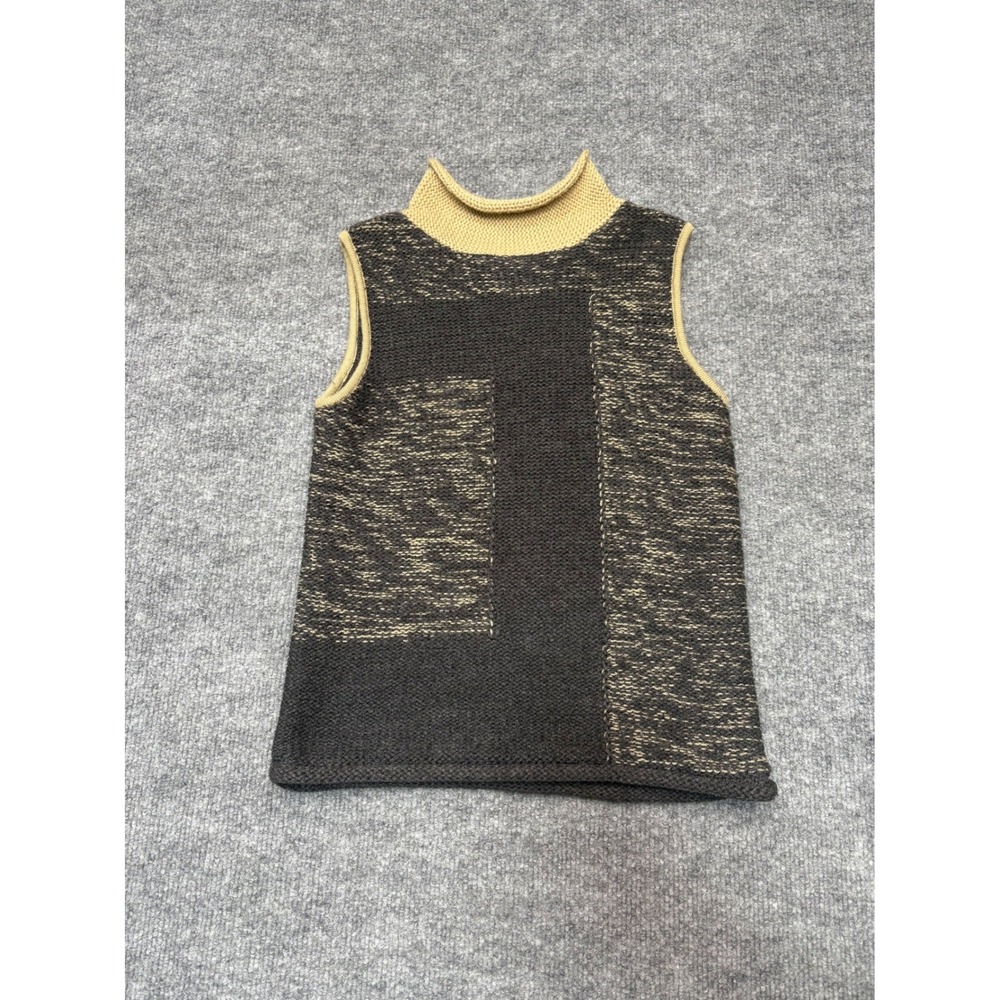Vintage‎ Style Mock Neck Knit Sweater Vest Charcoal Gray Beige Colorblock Small
